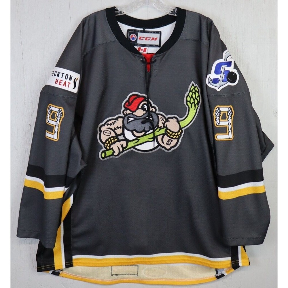 Stockton Heat Asparagus AHL CCM Jersey 9 Schueneman Signed Size 56 Ports Thunder
